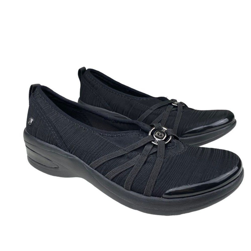 Bzees Rosie Slip-on Ballet Flats Black Stretch Fabric Comfort Shoes
